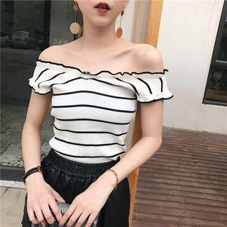 Stripe Off-shoulder Short-sleeve Top