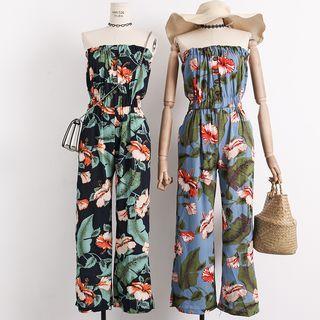 Wide-leg Printed Tube Jumpsuit