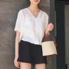 Short-sleeve Lace-trim Shirt White - One Size