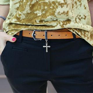 Cross-dangle Faux-leather Belt