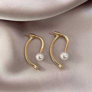 Faux Pearl Open Hoop Earring 1 Pair - White Pearl - Gold - One Size