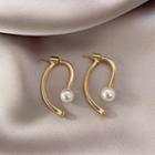 Faux Pearl Open Hoop Earring 1 Pair - White Pearl - Gold - One Size