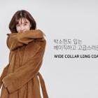 Wide-lapel Fluffy Wrap Coat With Sash Brown - One Size