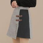 Plaid Panel Asymmetric A-line Mini Skirt