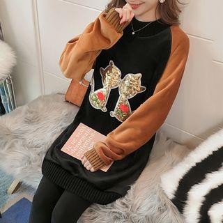 Sequin Cat Applique Pullover Dress