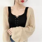 Lace-up Wide Strap Knit Top