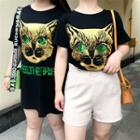 Short-sleeve Cat Print T-shirt / T-shirt Dress