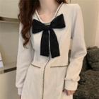 Long-sleeve Bow-accent Mini Dress