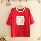 Contrast Trim Cartoon Print Short-sleeve T-shirt