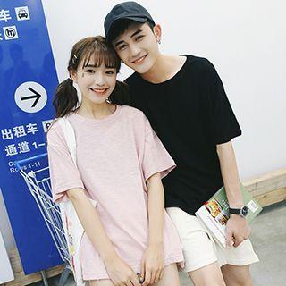 Couple Matching Plain Elbow-sleeve T-shirt