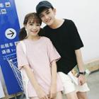 Couple Matching Plain Elbow-sleeve T-shirt