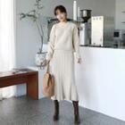 Set: Round-neck Cable-knit Sweater + Maxi Skirt