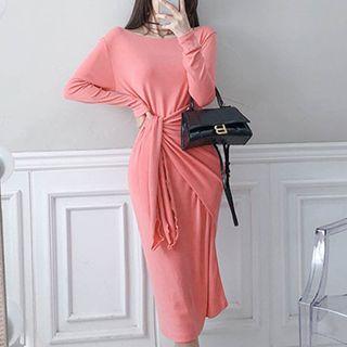 Long-sleeve Tie-waist Midi Mermaid Dress