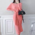 Long-sleeve Tie-waist Midi Mermaid Dress