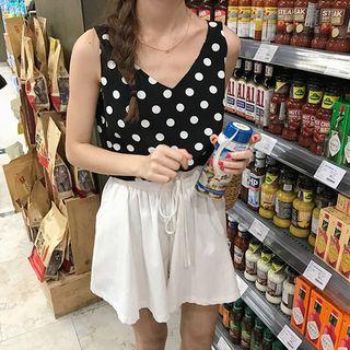 Dot Tank Top / Plain High-waist Skort