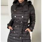 Hooded Belted Duck-down Trench Coat Black - One Size