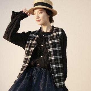 Plaid Button-up Vest Plaid - Black - One Size
