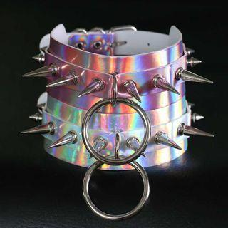 Hoop Pendant Studded Faux Leather Choker