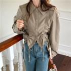 Drawstring Cropped Jacket Army Green - One Size