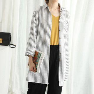 Long Embroidered Pinstriped Shirt