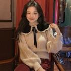 Doll-collar Knit Blouse White - One Size