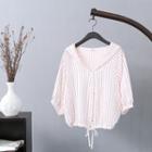 Hooded Pinstriped 3/4-sleeve Blouse