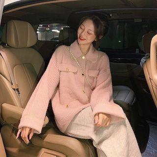 Button Knit Jacket / Wide Leg Knit Pants