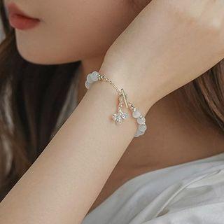 Bee Cat Eye Stone Alloy Bracelet Gold & White - One Size