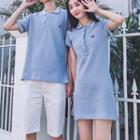 Couple Matching Contrast Trim Short-sleeve Polo Shirt Dress / Polo Shirt