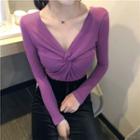 V-neck Long-sleeve T-shirt / High Waist Wide-leg Pants