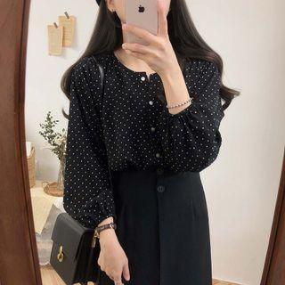 Puff Long-sleeve Dotted Shirt