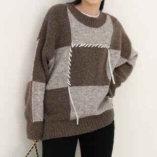 Color Block Check Stitch Sweater
