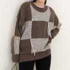 Color Block Check Stitch Sweater