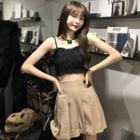 Shirred Camisole Top / Plaid Mini Pleated Skirt