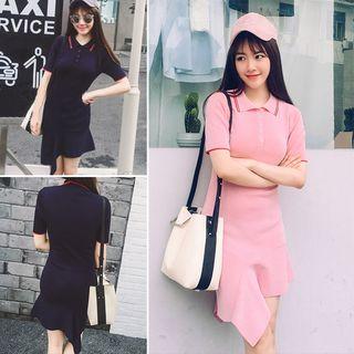 Short-sleeve Collared Knit Dress