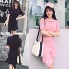 Short-sleeve Collared Knit Dress