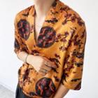 Floral Print V Neck 3/4 Sleeve Shirt