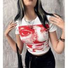 Short-sleeve Face Print Cropped T-shirt