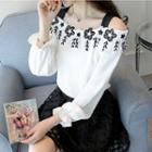 Flower Embroidered Off Shoulder Chiffon Blouse