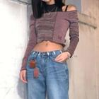 Mock-neck Paneled Cold-shoulder Paneled T-shirt