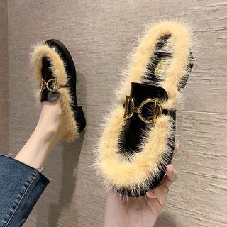 Fluffy Panel Block Heel Loafers