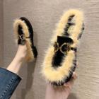 Fluffy Panel Block Heel Loafers