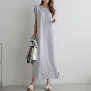 Plain Cap-sleeve Maxi T-shirt Dress