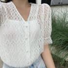 V-neck Pearl Button Chiffon Short-sleeve Top