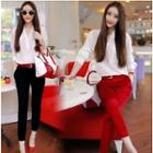 Set: Skinny Pants + Long-sleeve V-neck Top
