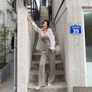 Set: Stripe Shirt + Sleeveless Top + Pants
