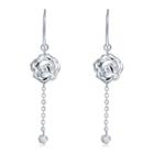 14k/585 White Gold Rose Dangling With Bead Earrings