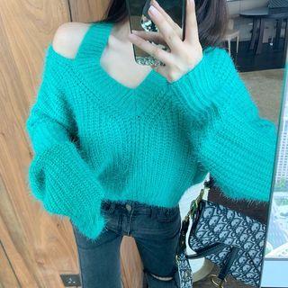 Long-sleeve Cutout Plain Sweater