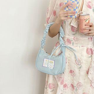 Shirred Strap Embroidered Shoulder Bag
