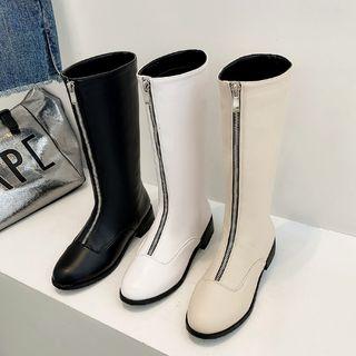 Faux Leather Low-heel Zip Tall Boots